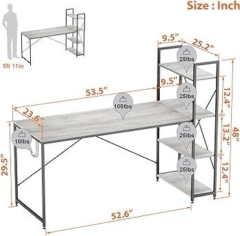 NEW SALE | Computer Desk with Storage Shelves Writing Desk with Shelves 160CM Reversible Computer Desk with Bookshelf for Home Office Small Space