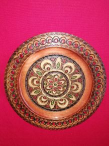 Hand Carved, Hand Painted Wooden Plate