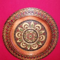 Hand Carved, Hand Painted Wooden Plate