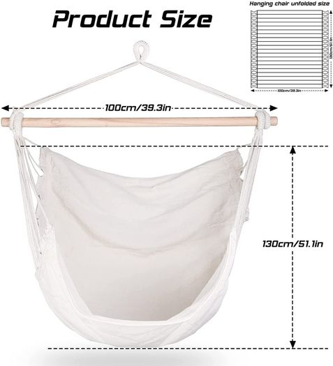 Hanging Chair, Hanging Seat with 2 Removable Cushions, Hammock Chair with Thick Rope, Washable Hanging Swing for Children & Adults, Maximum Load 150 kg for Bedroom in Patio Garden