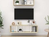 2 Piece TV Cabinet Set White and Sonoma Oak Chipboard