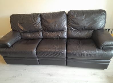 Comfortable 3-Seater Black Leather Sofa / Couch