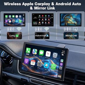 9'' Carplay Screen for Car, Wireless Carplay & Android Auto, Rotatable Car Play Screen with 1080P Backup Camera, Android Auto Screen with Mirror Link, Bluetooth, GPS Navigation, Voice Assistant
