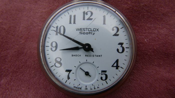 Vintage Westclox Scotty Mechanical Manual Pocket Watch -  Works Well