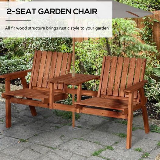 2-Seater Wooden Bench with Centre Table