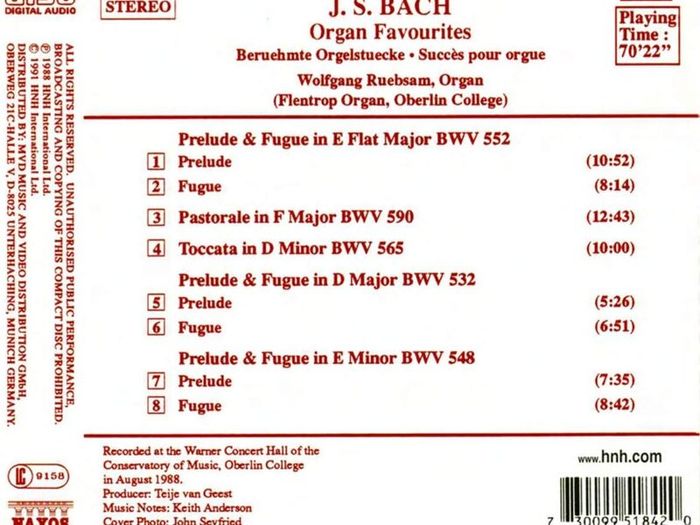 J.S. Bach. Organ Favourites. CD. Free Postage!