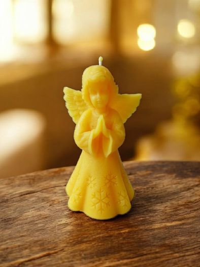 Beeswax Angel Candle  | Christmas Angel Decor | Pure Beeswax Figurine Candle | Holiday Gift | Prayer Angel Candle