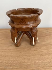 African Art - Handcrafted Wooden Elephant Trunk Ashtray/Candle Holder