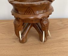 African Art - Handcrafted Wooden Elephant Trunk Ashtray/Candle Holder