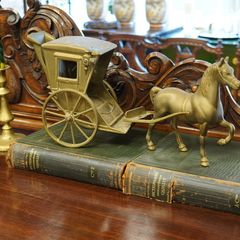 Solid Brass Horse & Carriage Display Sculpture