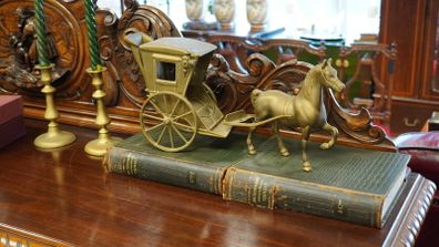 Solid Brass Horse & Carriage Display Sculpture