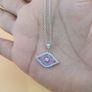 25 Sterling Silver Evil Eye Pendant Necklace with Purple & White CZ Stones Protective Charm Jewelry Image 3