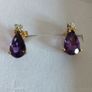 9ct yellow gold amethyst and diamond stud earrings. Image 2