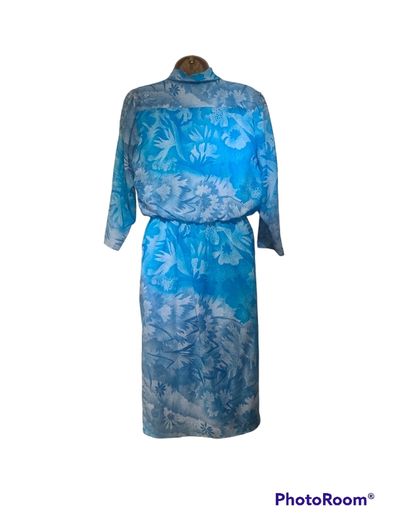 Vintage 80s blue floral midi dress size Small Cowl neckline Postage included