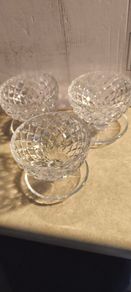 Vintage cut glass or crystal  set of 3 dessert dishes or bowls featuring a diamond or criss-cross pattern.