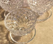 Vintage cut glass or crystal  set of 3 dessert dishes or bowls featuring a diamond or criss-cross pattern.
