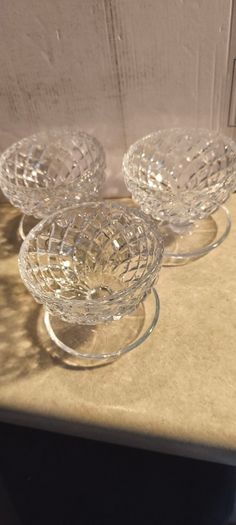 Vintage cut glass or crystal  set of 3 dessert dishes or bowls featuring a diamond or criss-cross pattern.