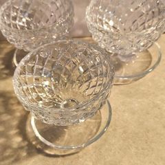 Vintage cut glass or crystal  set of 3 dessert dishes or bowls featuring a diamond or criss-cross pattern.