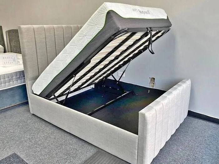 Ottoman Upholstered Bed, Double Bed with Hydraulic Lifting Bar, Height Adjustable Padded Headboard, Metal Slatted Frame, Youth Bed, Adult Bed