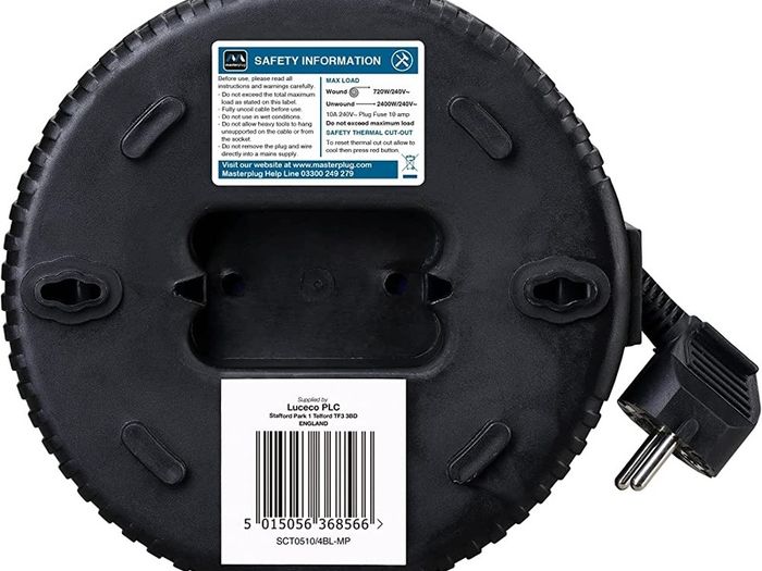 Four Socket Cassette Reel Extension Lead, 5 Metres, Blue (FREE POSTAGE)