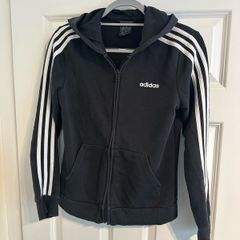 Adidas Essentials 3-Stripes Full Zip Hoodie in Black - Size small