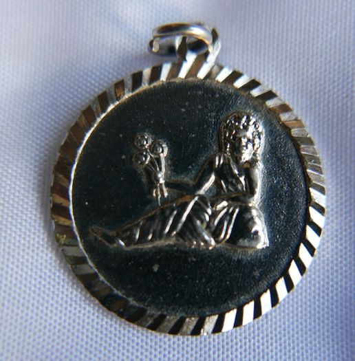 Vintage  Silver  Virgo Charm, Zodiac Sign Virgin, Old Astrology Medal Pendant, 1" -  3,91g