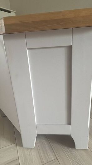 Grey TV Unit / Corner Media Cabinet with Solid Wood Top & 2 Drawers