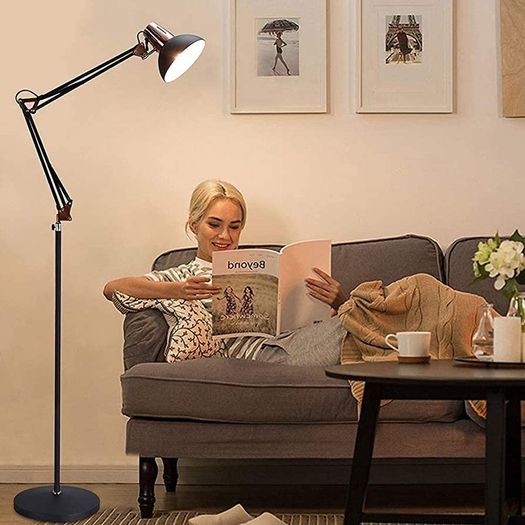 Modern Grey-Black Gold Reading Floor Lamp, Adjustable LED Standing Floor lamp, E27 Bulb Base, LED Floor Light for Bedroom, Living Room, Library,Office (FREE POSTAGE)