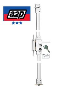 [Brand New] Vertical lock with visible locking mechanism and 3 locking points, made of white steel, for left-hand opening (pull-out).