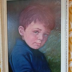 Rare 1970s "The Crying Boy" Framed Print by Bragolin. Famous Fire Proof Legend.