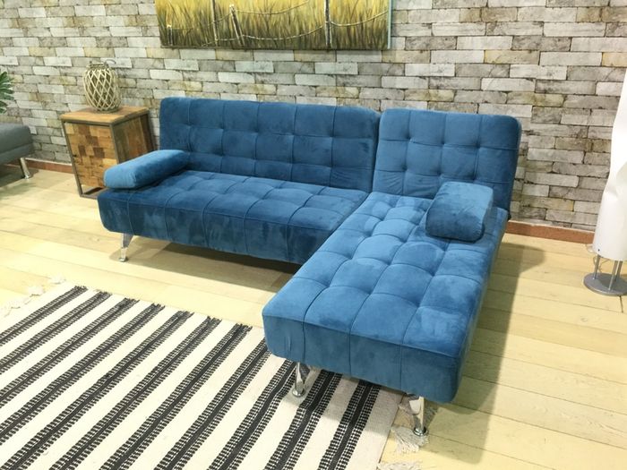 Blue Velvet Nordic Comfort Chaise Sofa,198cm