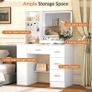 White Dressing Table with LED Mirror 3-Color Lights & Side Cabinet, 2-in-1 Makeup Vanity Desk and Nightstand with 4 Drawers & 6 Storage Shelves, Girls Vanity Table Bedroom Dresser, Large 90cm Image 5