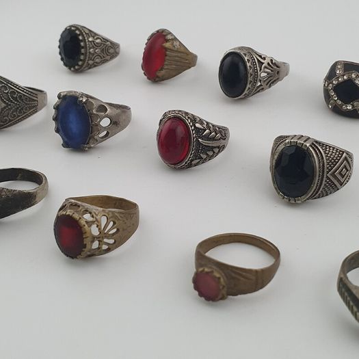 Old World Antique Mixed Brass Artisan Lot of 15 Rings
