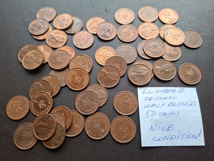 Great Britain. Elizabeth II. 50 coins x1/2p (1971-1982) Nice Condition!