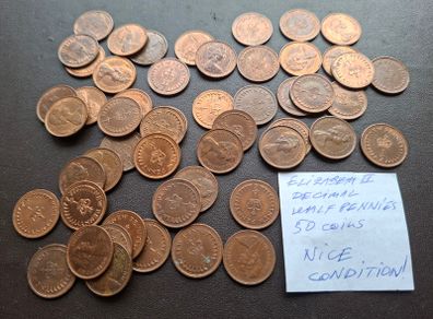 Great Britain. Elizabeth II. 50 coins x1/2p (1971-1982) Nice Condition!