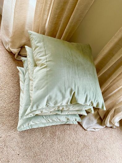 Sage green velvet cushions