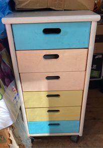 Retro Wooden 6-Drawer Rolling Storage Cabinet  Pastel Fronts
