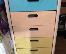 Retro Wooden 6-Drawer Rolling Storage Cabinet  Pastel Fronts