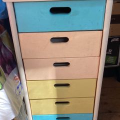 Retro Wooden 6-Drawer Rolling Storage Cabinet  Pastel Fronts