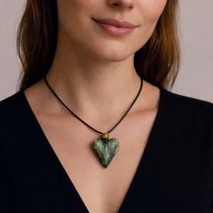 Handmade Ceramic Heart Necklace, Weathered Patina Pendant