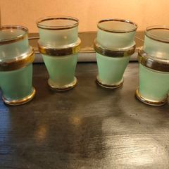 4 Mid Century Green Turquoise and Gold Glasses