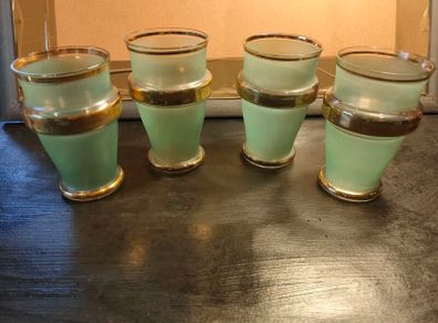 4 Mid Century Green Turquoise and Gold Glasses