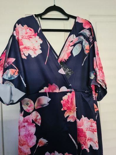 Navy & Pink Scuba Faux Wrap Dress (nwt)