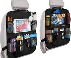 Car Backseat Organizer 2pcs Car Organisers, Car Tablet Holder with 5 Storage Pockets, Seat Back Protectors with 10" iPad Holder - Storage Toys, Books, Drinks - Travel Accessories for Kids (FREE POSTAGE)