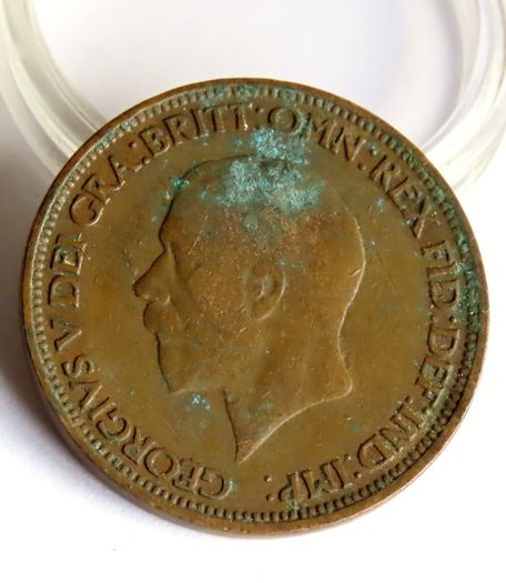 1929 Halfpenny George V bronze coin