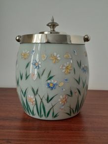 Antique Hand Enamelled Opaline Biscuits Jar 1890s