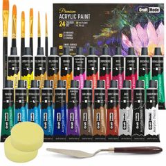 Acrylic paint Set 24 X 22ml Perfect for Canvas, Wood, Ceramic, Rock, Fabric & Crafts. Non-Toxic, Quick Dry & Vibrant Colours. Rich Pigments, Lasting Quality