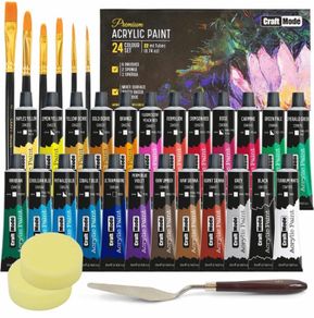 Acrylic paint Set 24 X 22ml Perfect for Canvas, Wood, Ceramic, Rock, Fabric & Crafts. Non-Toxic, Quick Dry & Vibrant Colours. Rich Pigments, Lasting Quality