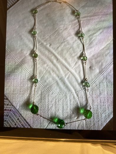 Green crystal stone and silver necklace