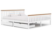 Bed Frame with 2 Drawers White Solid Pine Wood 180x200 cm